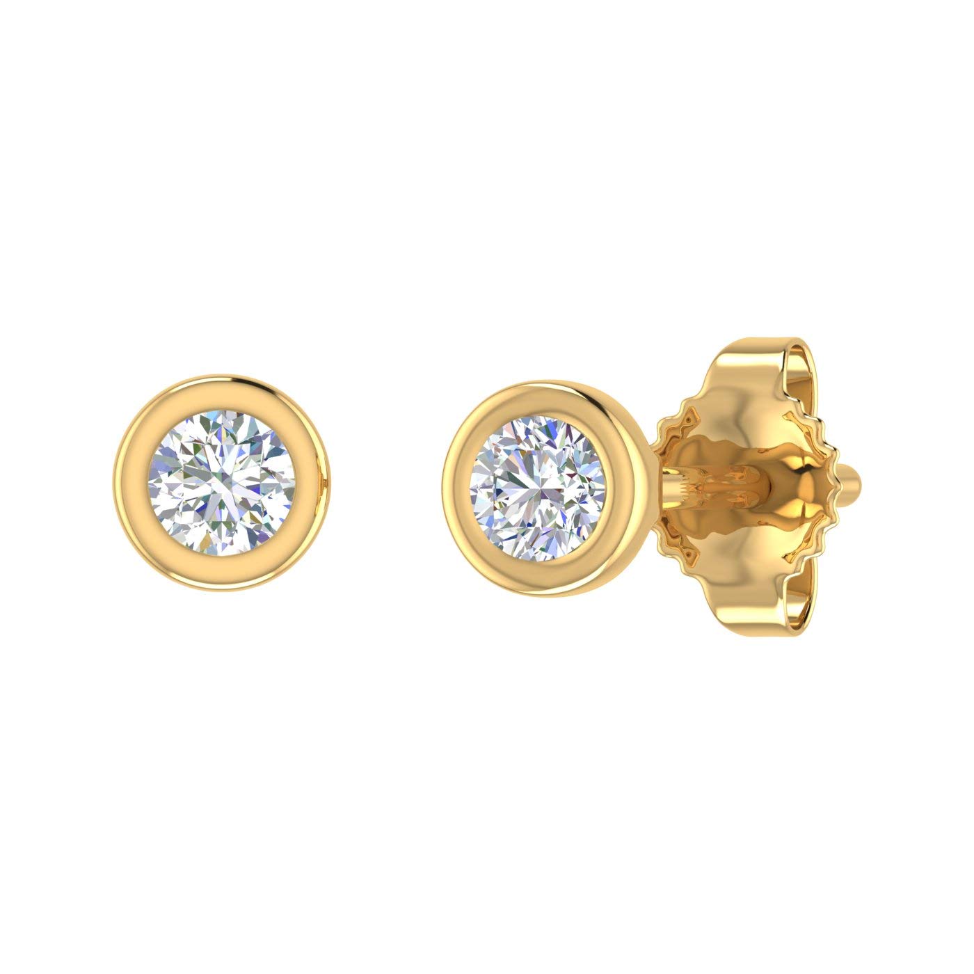0.14 Carat Bezel Set Natural Diamond Stud Earrings for Women in 10K Yellow Gold