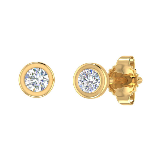 0.14 Carat Bezel Set Natural Diamond Stud Earrings for Women in 10K Yellow Gold