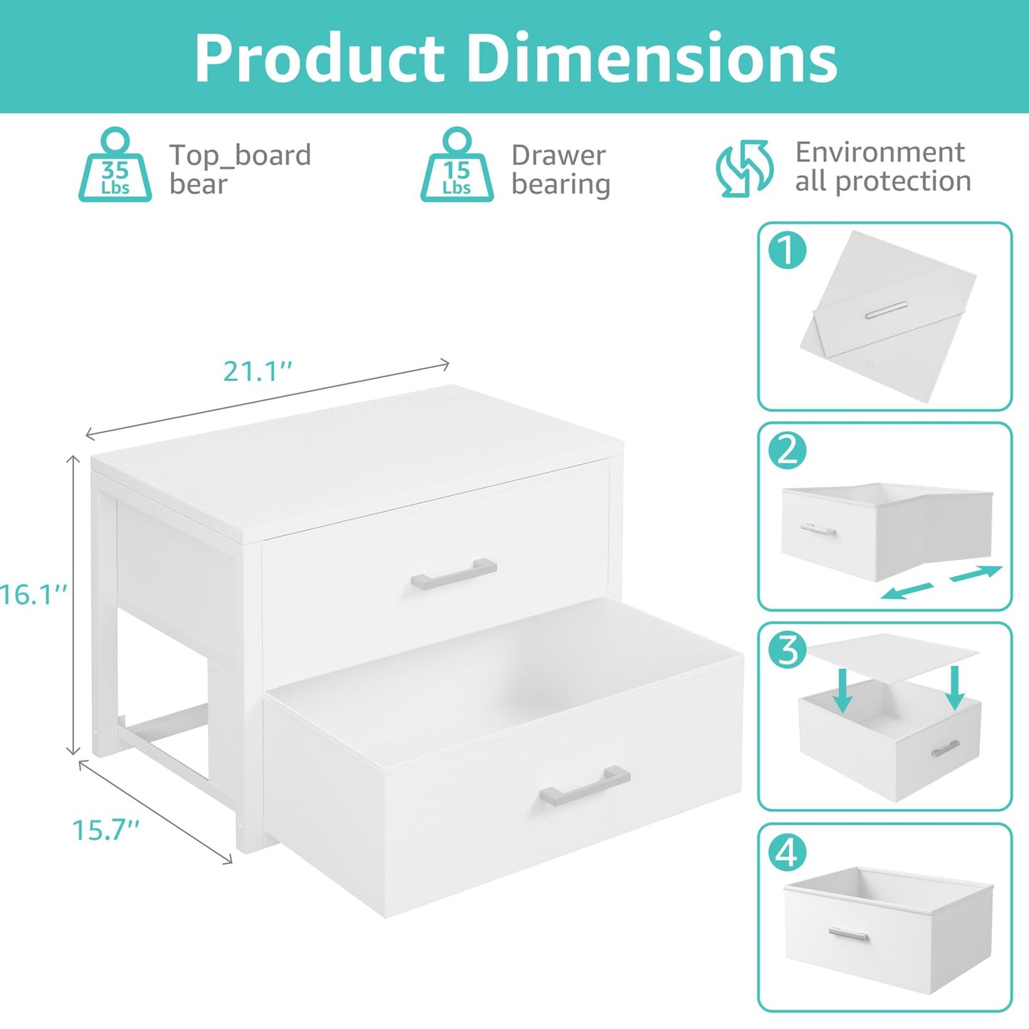 BOLUO Stackable Storage Drawers Closet Organizers and Storage Fabric White 2 Drawer Dresser for Bedroom 2 Packs Modern
