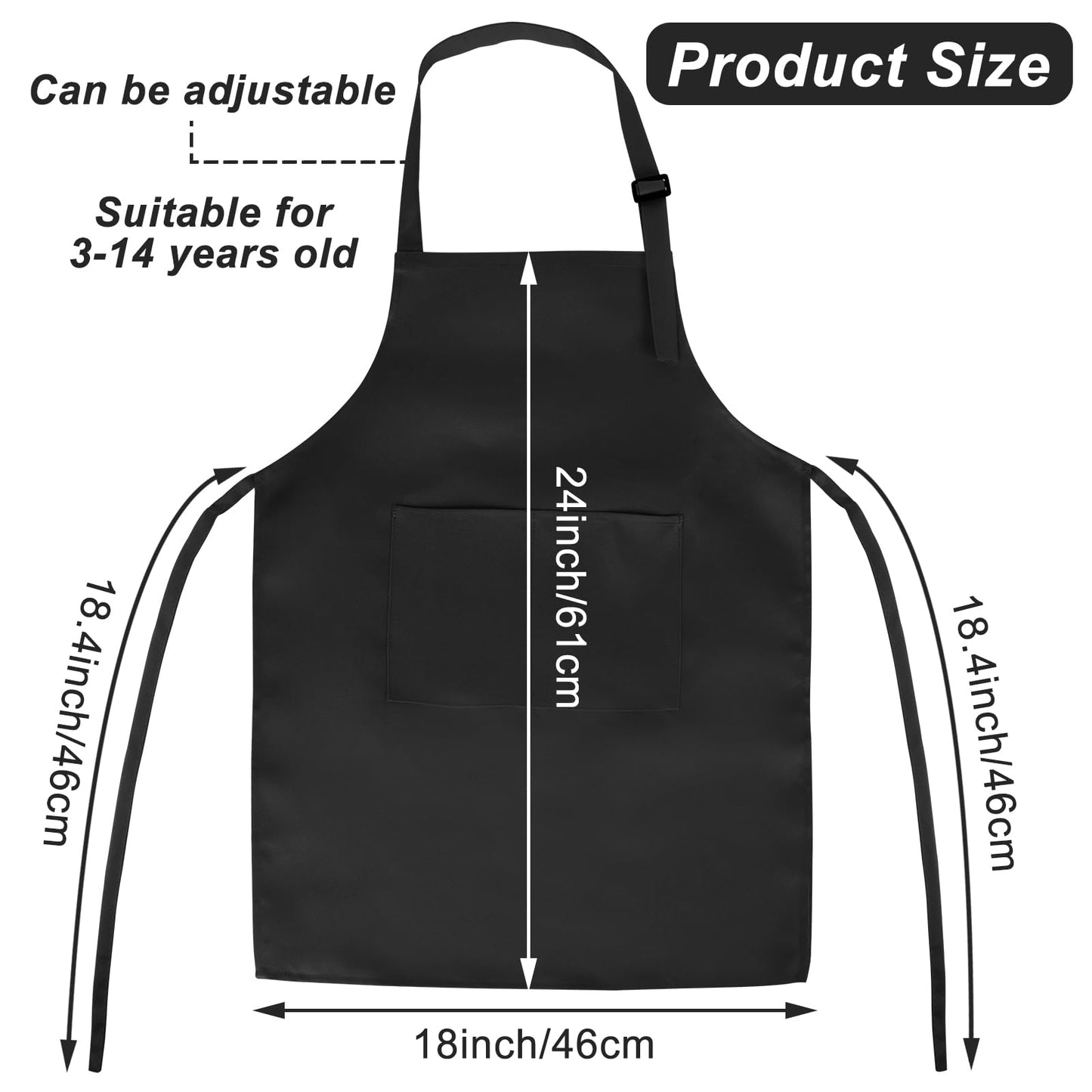 Morcheiong 12 Pack Adjustable Kids Apron Bulk with 2 Pockets Toddler Apron Kids Painting Aprons for Cooking Baking Painting Boys Girls (Black)
