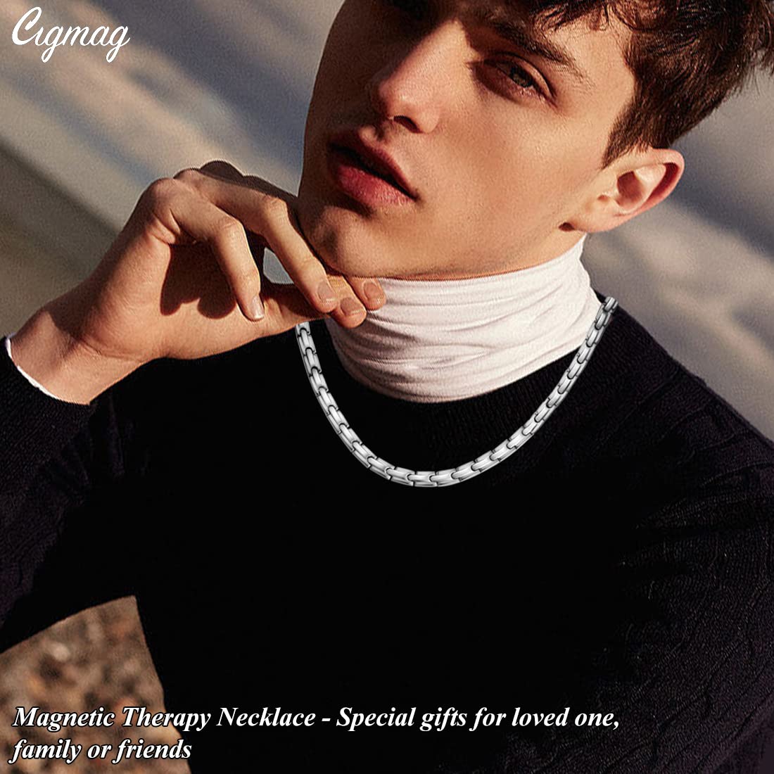Cigmag Titanium Necklace for Men Women - Magnetic Necklace Stainless Steel Ultra Strength Magnets - with Adjustable Sizing Tool and Present Box