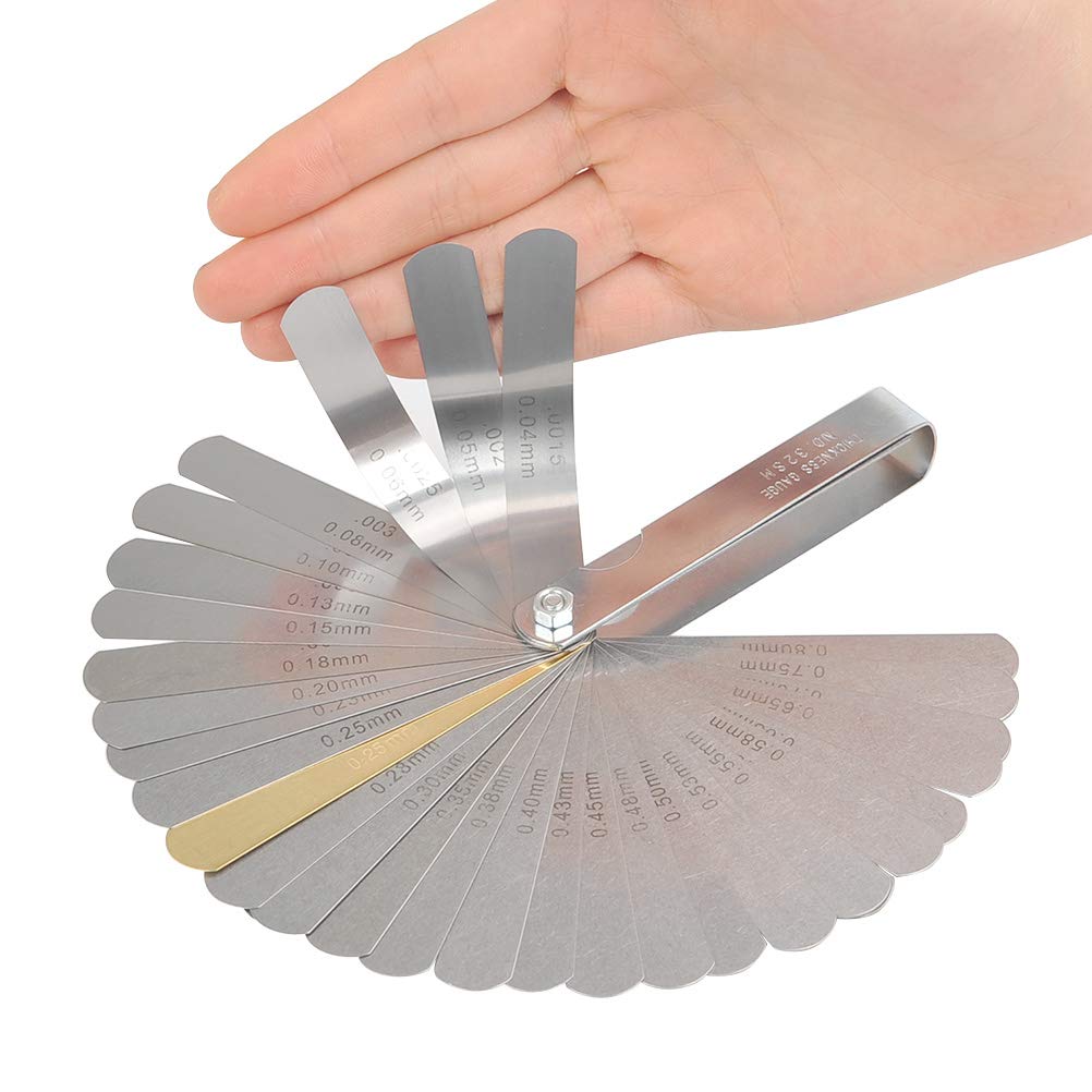 TIMESETL 32 Blades Steel Feeler Gauge Dual Marked Metric and Imperial Gap Measuring Tool + 9 Understring Radius Gauge Luthier Tools + String Action Ruler for Guitar and Bass Setup