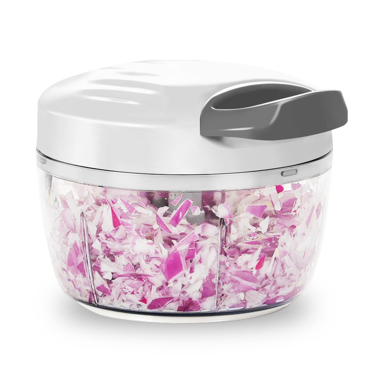 Manual Food Processor & Vegetable Chopper White - 2.3 Cup Mini Hand-Pull Cord Kitchen Chopper for Onion, Garlic, Vegetables with 3 Stainless Steel Blades