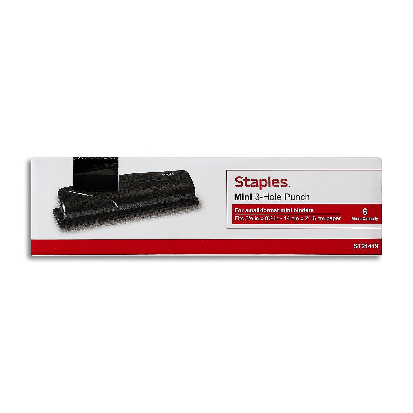 Staples Mini 3‑Hole Punch, 6‑Sheet Capacity – Portable Compact Hole Punch