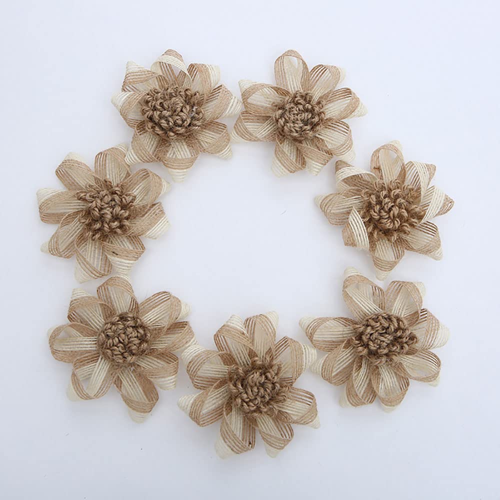 INLAZYTIM 12PCS Large Burlap Flowers for Crafts 3.15 in, Handmade Jute Burlap Roses Embellishments for Wedding Party Scrapbooking Decorations