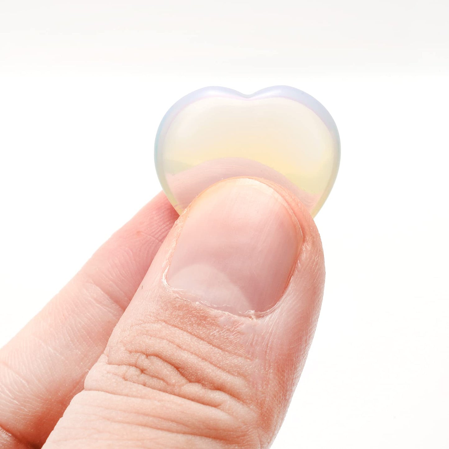 Marrywindix 15 Packs 0.8 Inch Healing Crystal Natural Opalite Heart Love Carved Palm Worry Stone Chakra Reiki Balancing