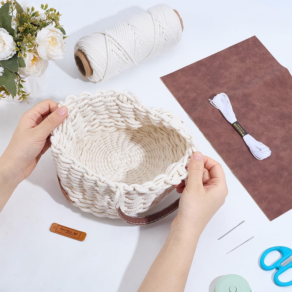 FREEBLOSS Macrame Basket Kit DIY Macrame Kit for Beginners with Instruction White Cotton Cord Basket Weaving Craft Supplies for Holiday Activities Desktop Storage