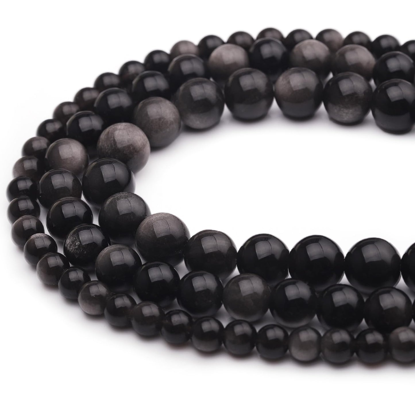 6mm Natural Stone Beads 65pcs Silver Obsidian Polished Round Smooth Crystal Loose Gemstone Beads for Jewelry Making DIY Bracelet Necklace Earring Crafts Supplies