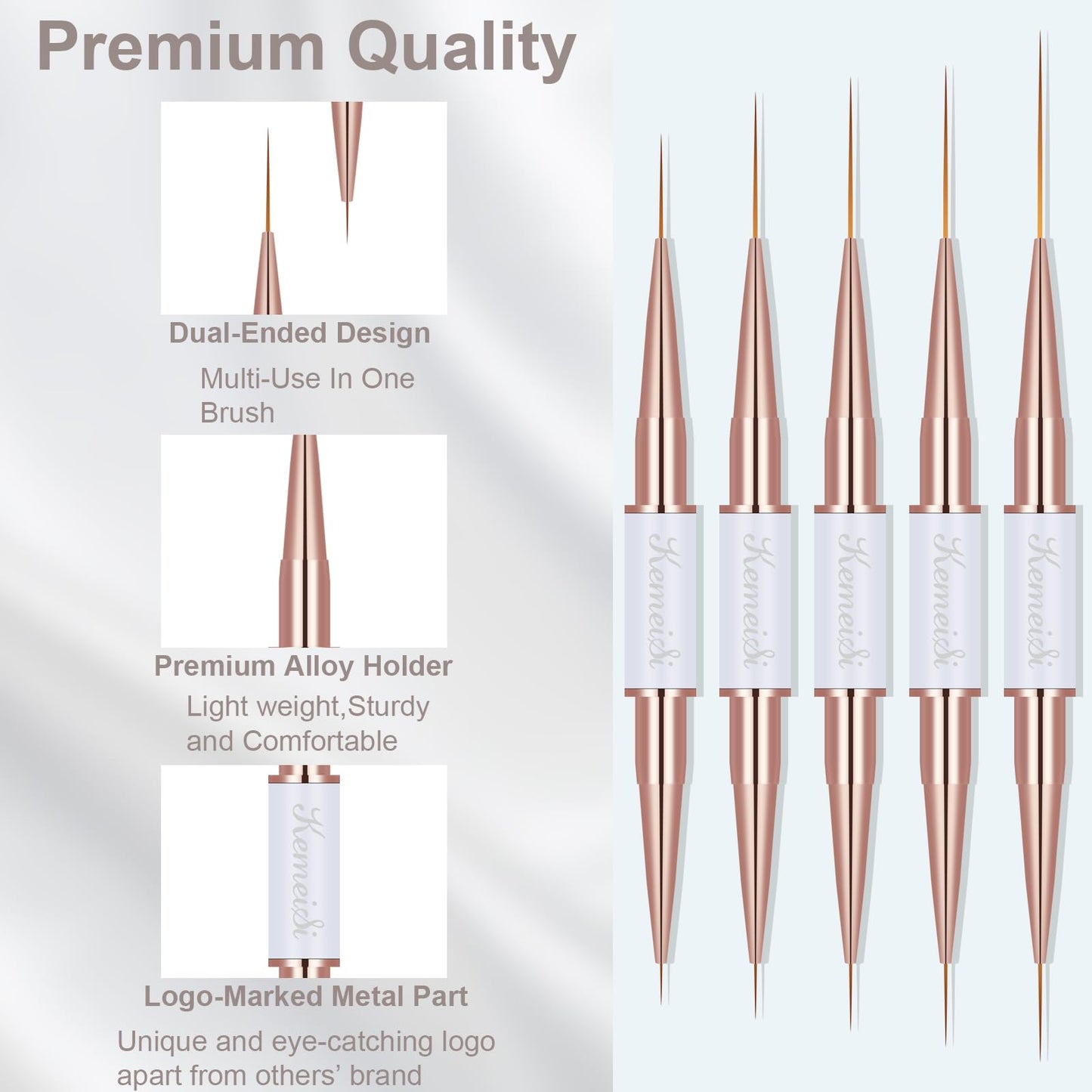 KEMEISI Nail Art Brush Set, 9PCS Double-Ended Acrylic Liner Brush Dotting Pen for Gel Polish, Nail Design Tools for Professional Manicure DIY Home Salon