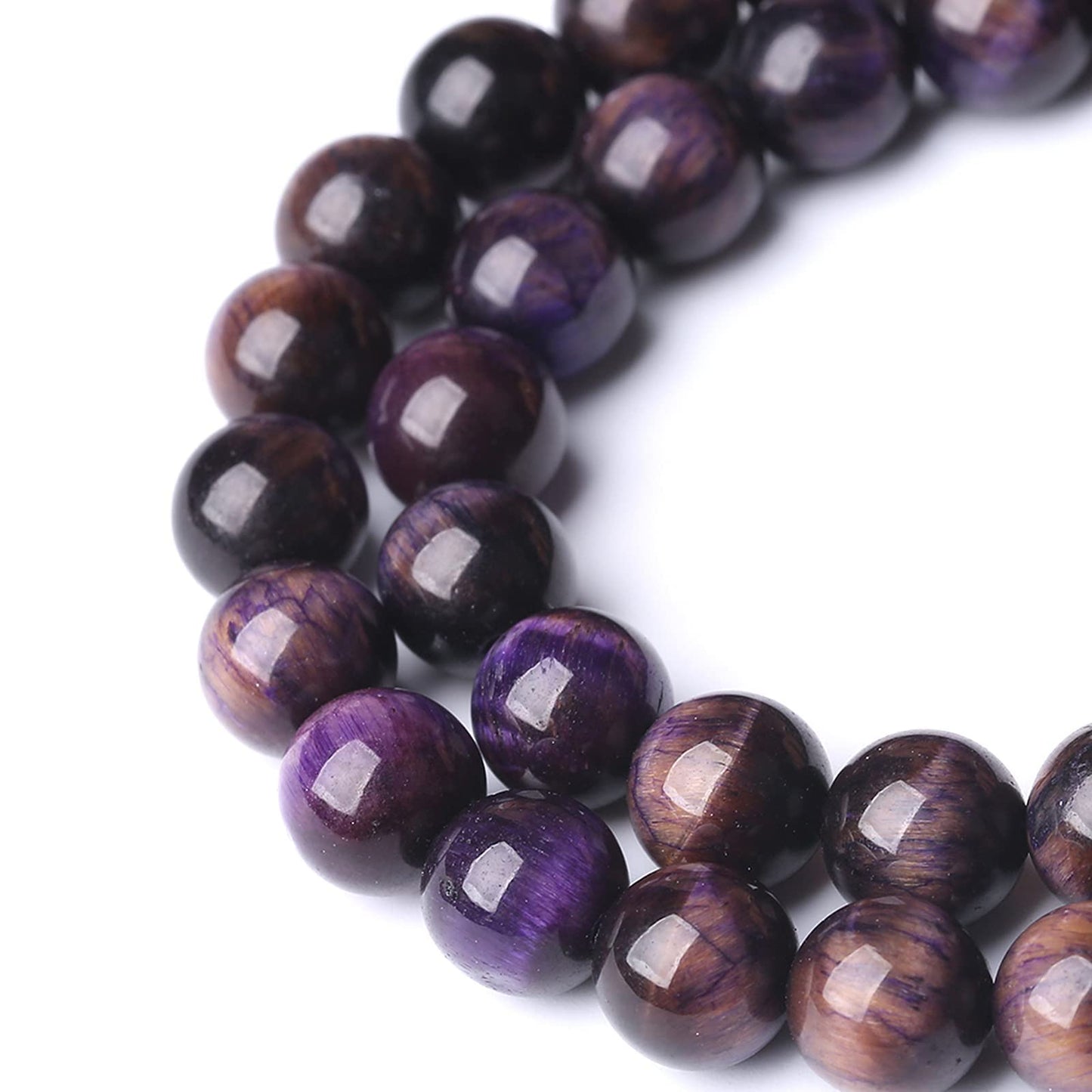 Natural Purple Tiger Eye Beads Round Loose Stone Beads Energy Gemstone Healing Power for Jewelry Making 8mm 46pcs 15"