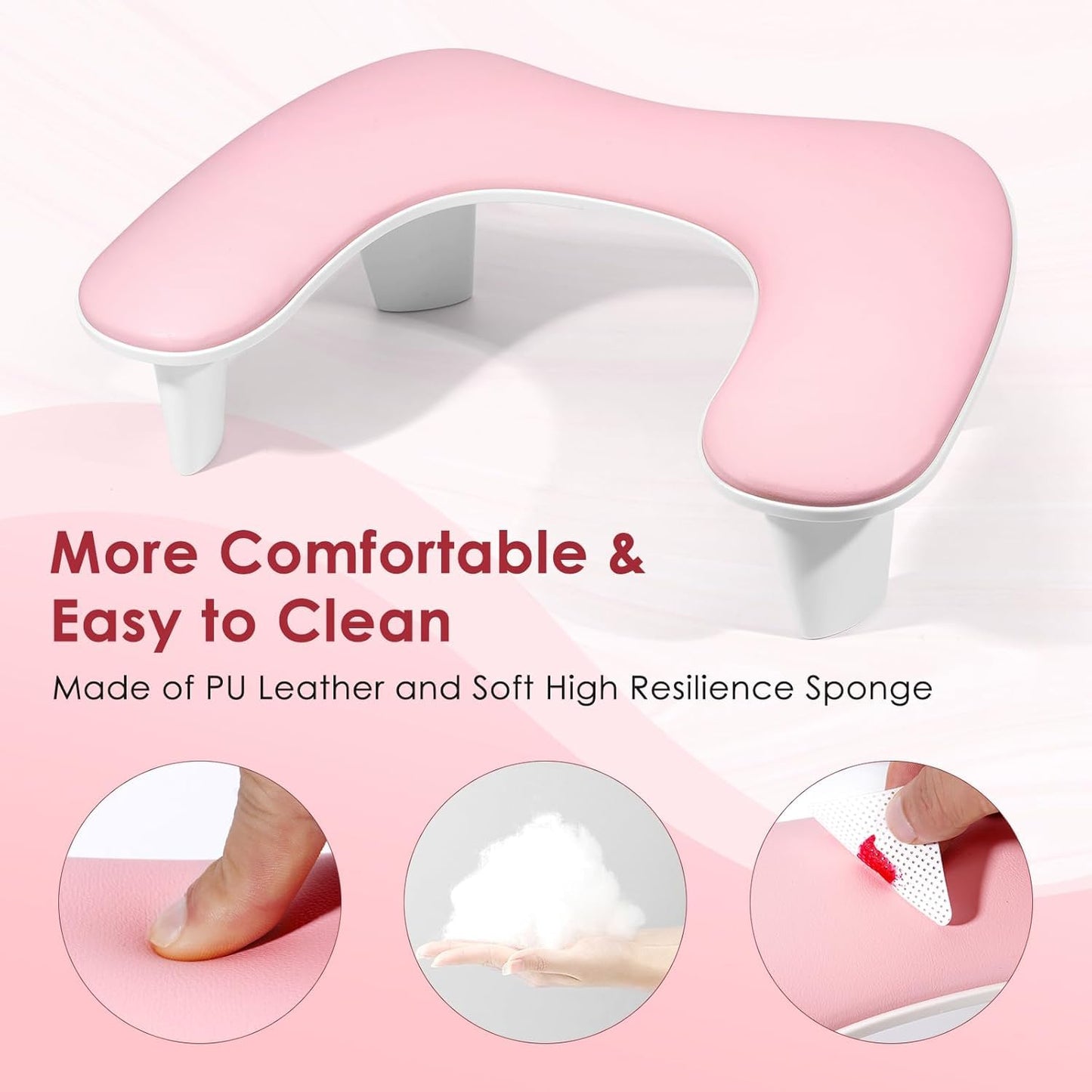 Arm Rest for Nails Tech - U-shaped Manicure Nail Hand Rest Pillow Cushion, Big Microfiber Leather Nail Arm Rest Stand for Acrylic Nail Art Tech (Pink)
