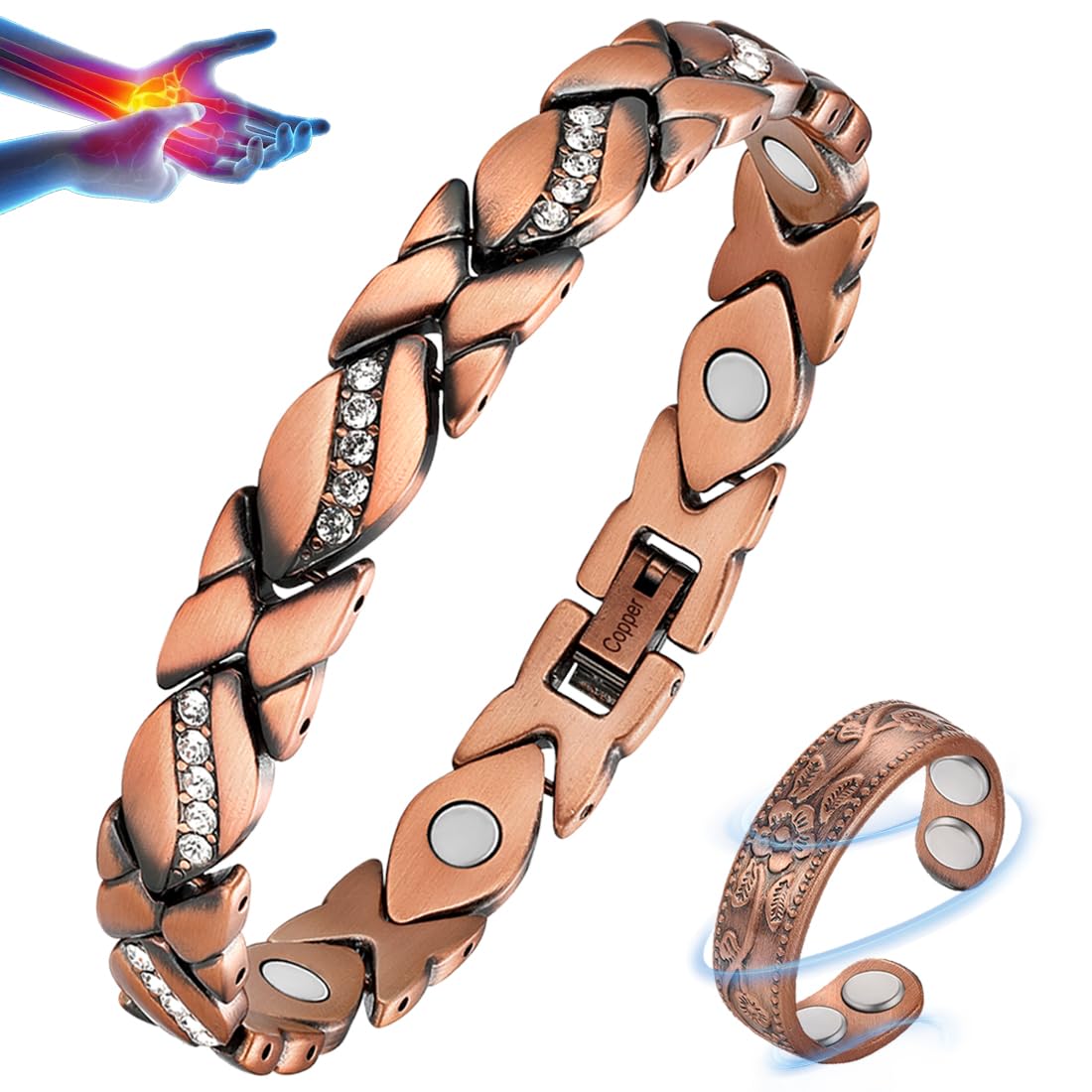 Vicmag Copper Bracelet for Women Ultra Strength Magnetic Bracelets with Effective Magnets 99.9% Pure Copper Jewelry Present with Adjustment Tool