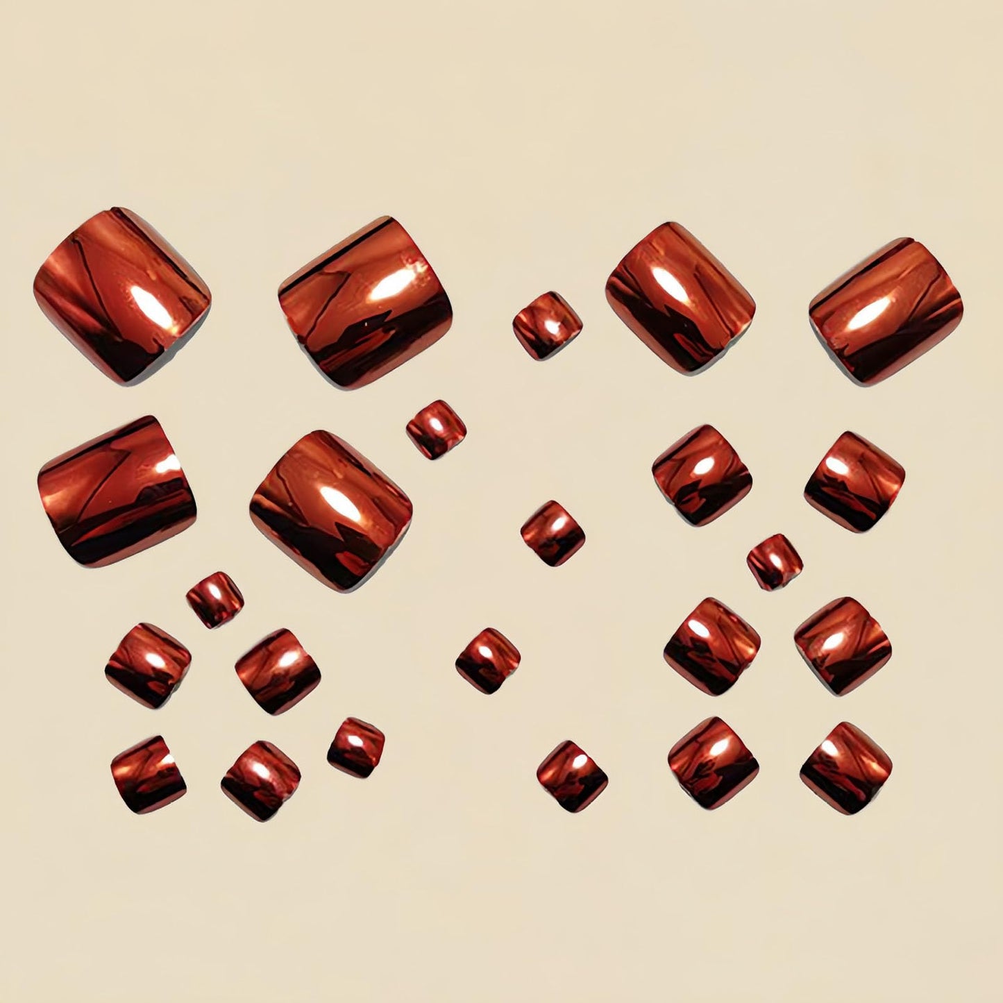 RUOKEXIN Short Press on Toenails Square Fake Toenails with Chrome Designs Red Toe Nail Press ons Sparkly Artificial Nails for Women 24Pcs