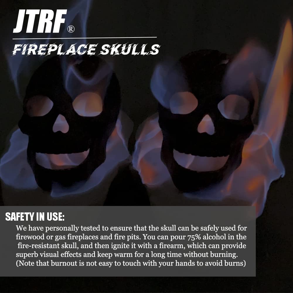 JTRF Fire Pit Skull – Metal Human Skull Fire Log for Fireplaces, Fire Pits & Campfires, Creepy Halloween Decor, Reusable Indoor & Outdoor Accessory