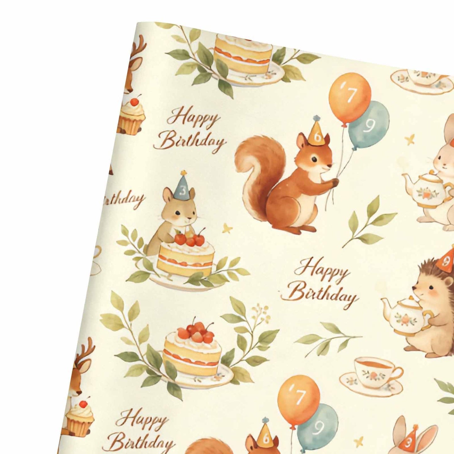 MiauMango Birthday Wrapping Paper, Forest Animals Tea Party 17.3 x 58 inch Wrapping Paper Roll For Birthday Party Gift Bouquet Decoration