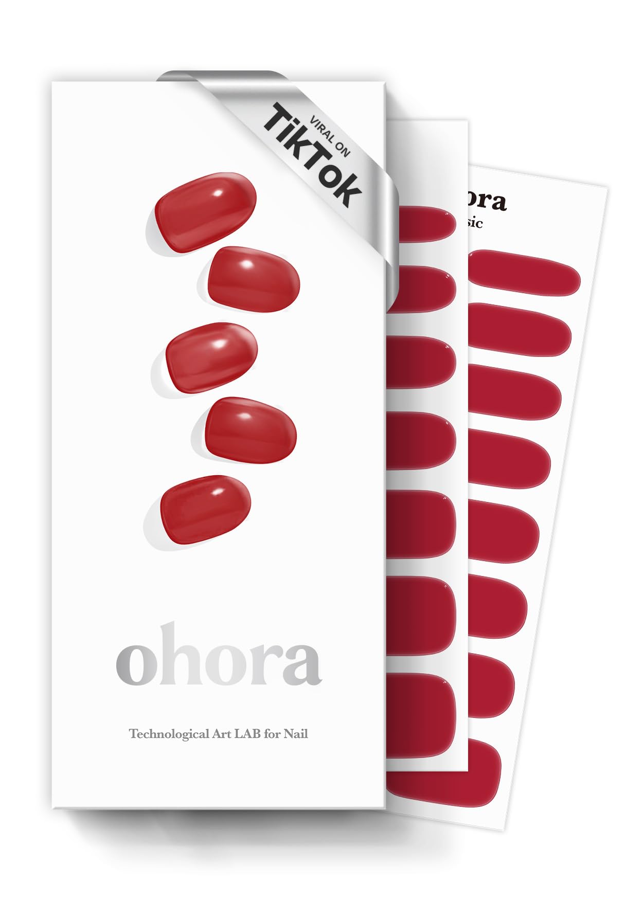 ohora Semi Cured Gel Nail Strips (N Red Light) - Red, Solid, Works with Any UV/LED Lamps, Salon-Quality, Long Lasting, Easy to Apply & Remove - Includes 2 Prep Pads, Nail File & Wooden Stick