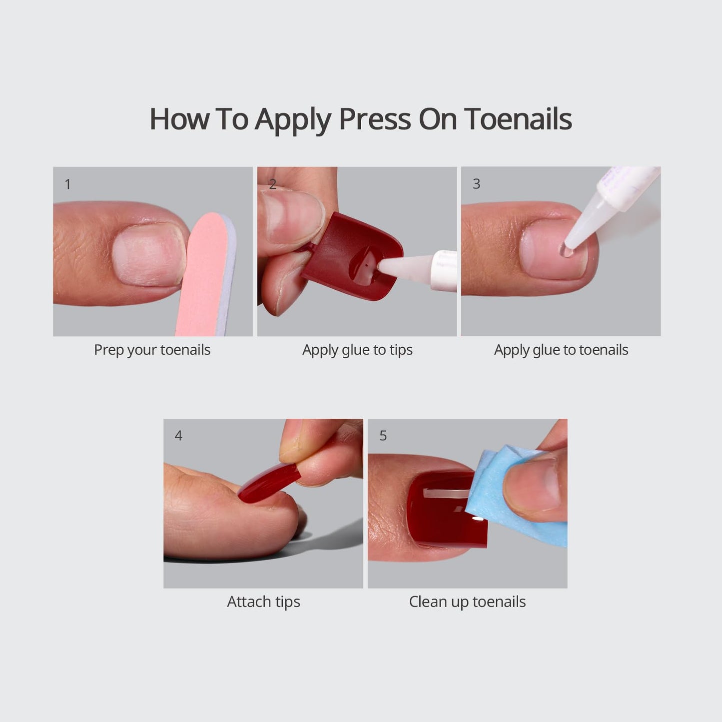 BTArtbox Press On Toenails Short - Shell Glow Pedi, Easy-to-Apply 3D Sculpting Pink French Tip Square Toe Nail Press Ons with Glue and Adhesive Tabs in 15 Sizes - 30 Toenails All-in-One Kit