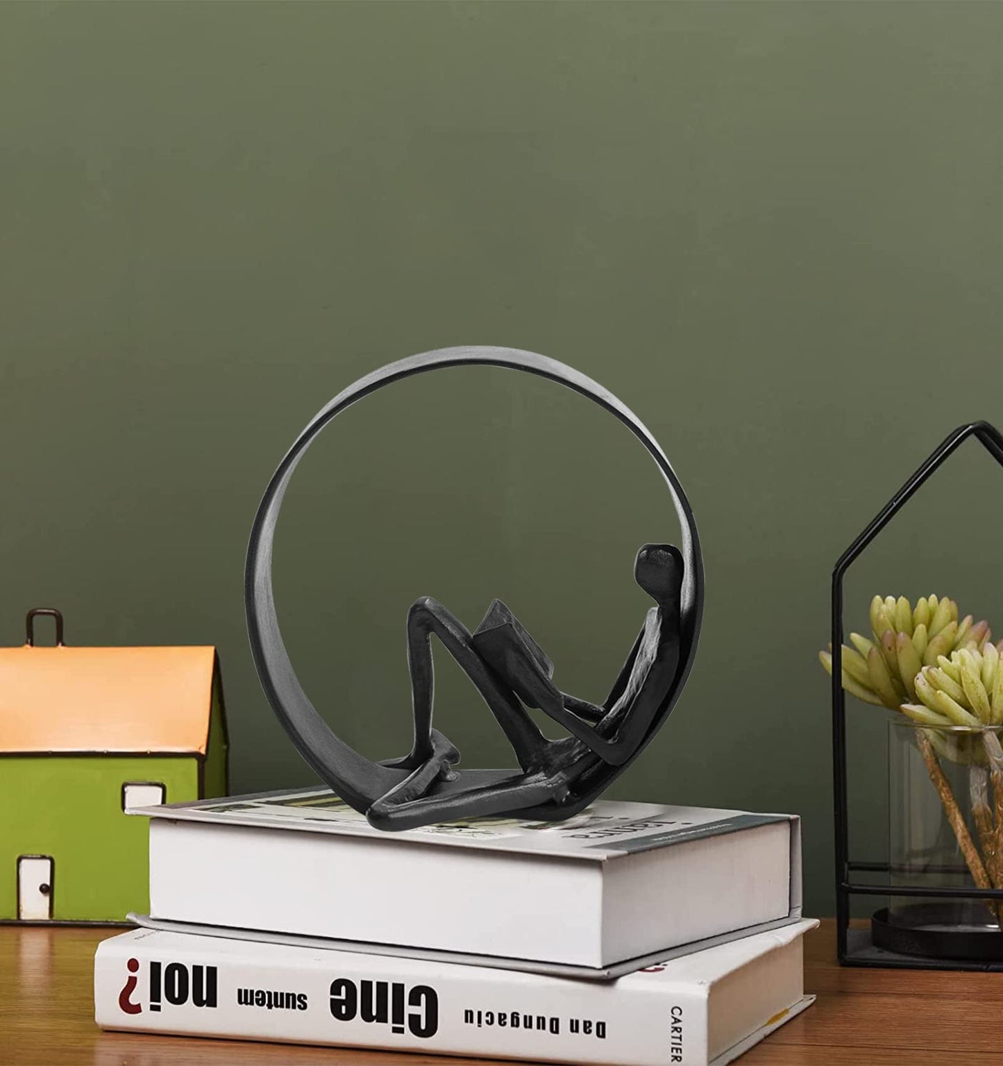 Hanyibao Reading Figurines and Statues - Bookshelf Decorations Objects，Metal Reader Cast Iron Sculpture，Book Lovers Gifts， Modern Art Shelf Décor， Reading Accessories for Book Lovers