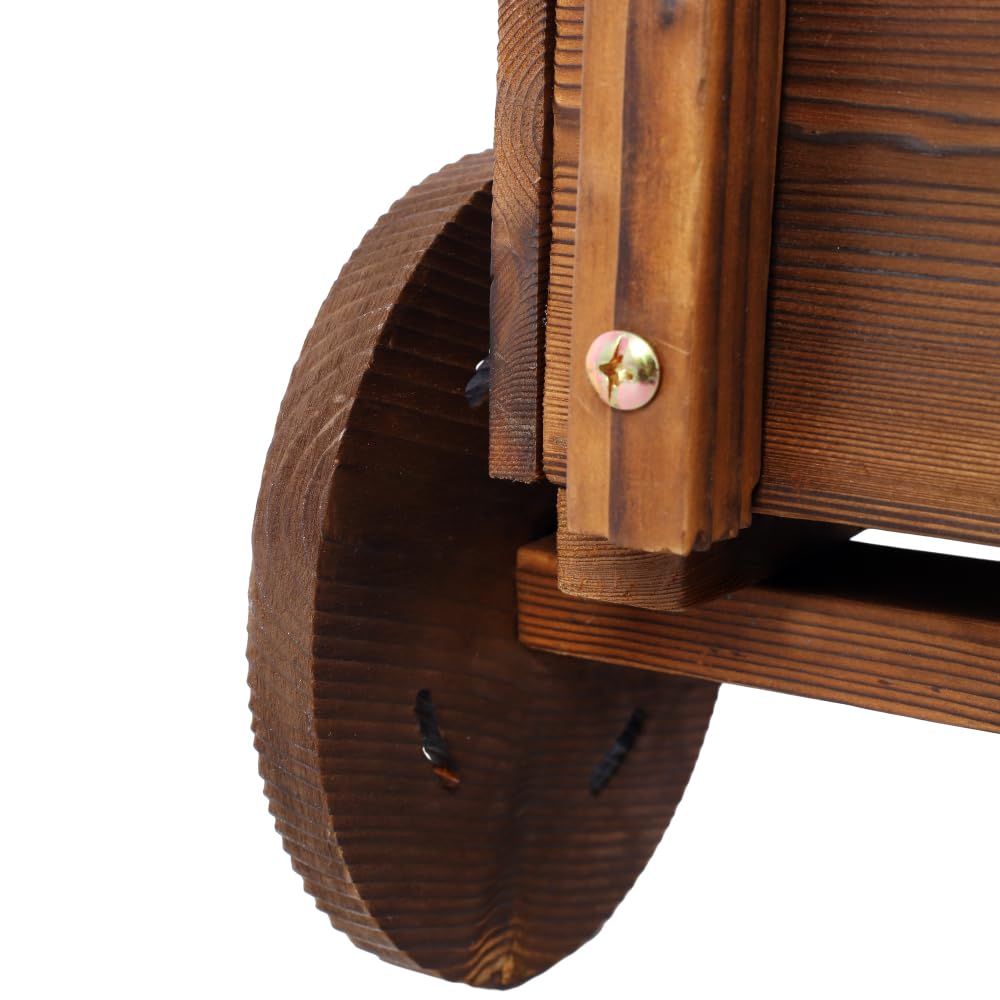 Endvler Wooden Garden Wagon Decor with Wheels, Mobile Garden Planter with Handle and Drain Hole, Decorative Wagon Cart Rustic Flower Planter Flower Cart for Patio, Garden, Balcony (Style B)