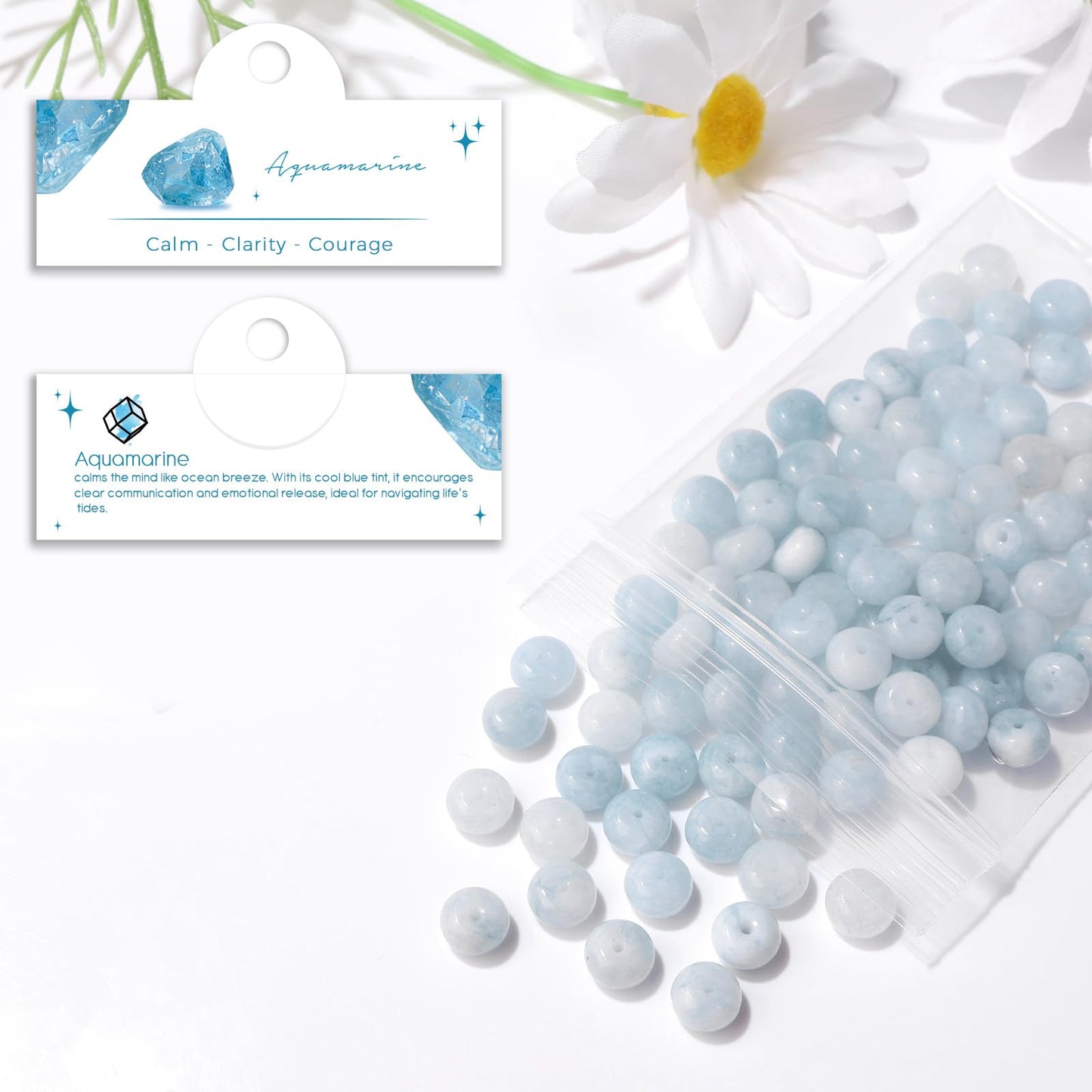 Raicegs 100pcs 5×8mm Rondelle Aquamarine Beads Natural Gemstone Beads Abacus Disk Stone Loose Beads for Jewelry Making DIY Bracelets Necklace