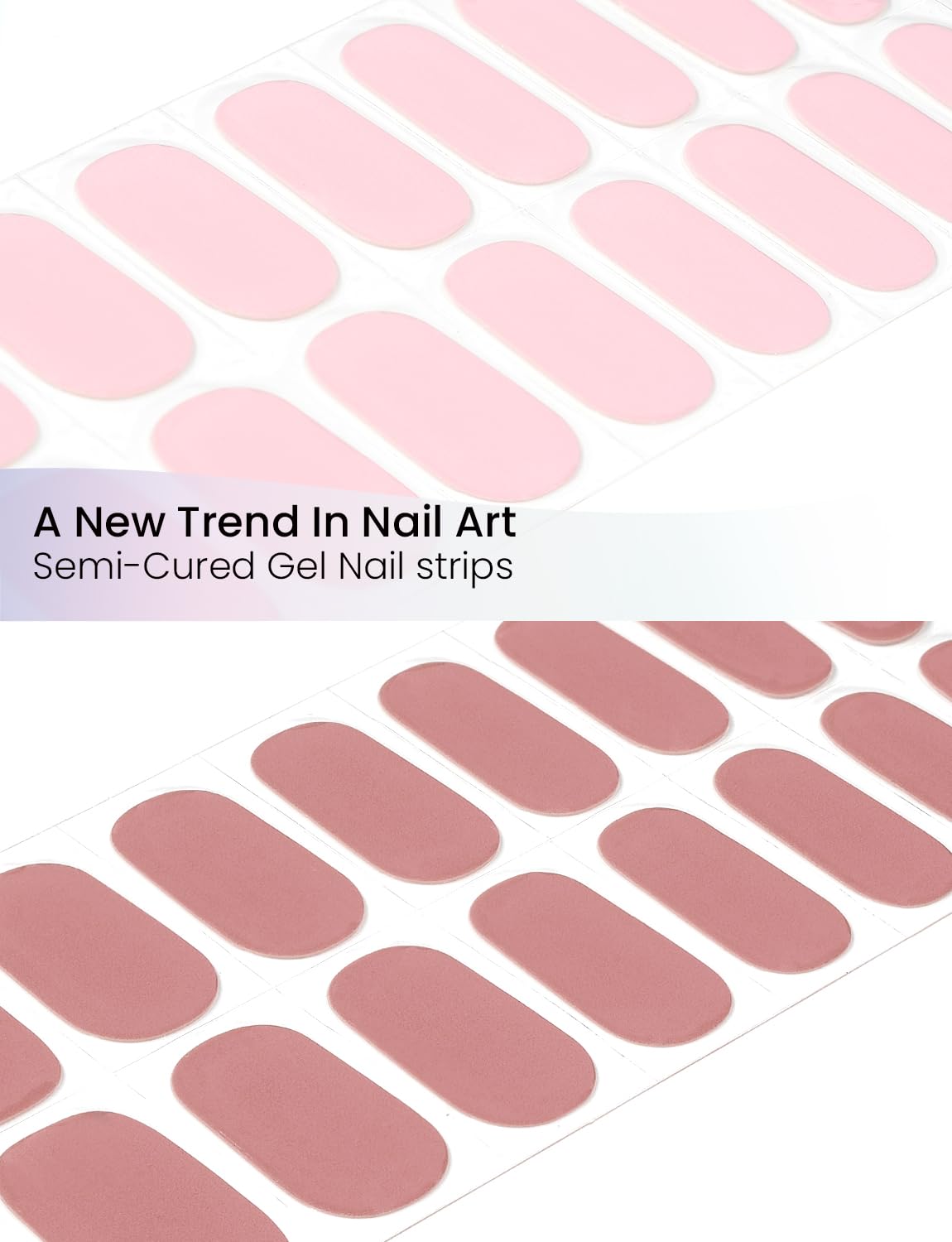 Semi Cured Gel Nail Strips 2 Styles | Built-In Gel Top Coat | UV Light Required | Salon Quality, Easy Application And Removal（Dusky Rose Reverie & Powder Pink Hush)