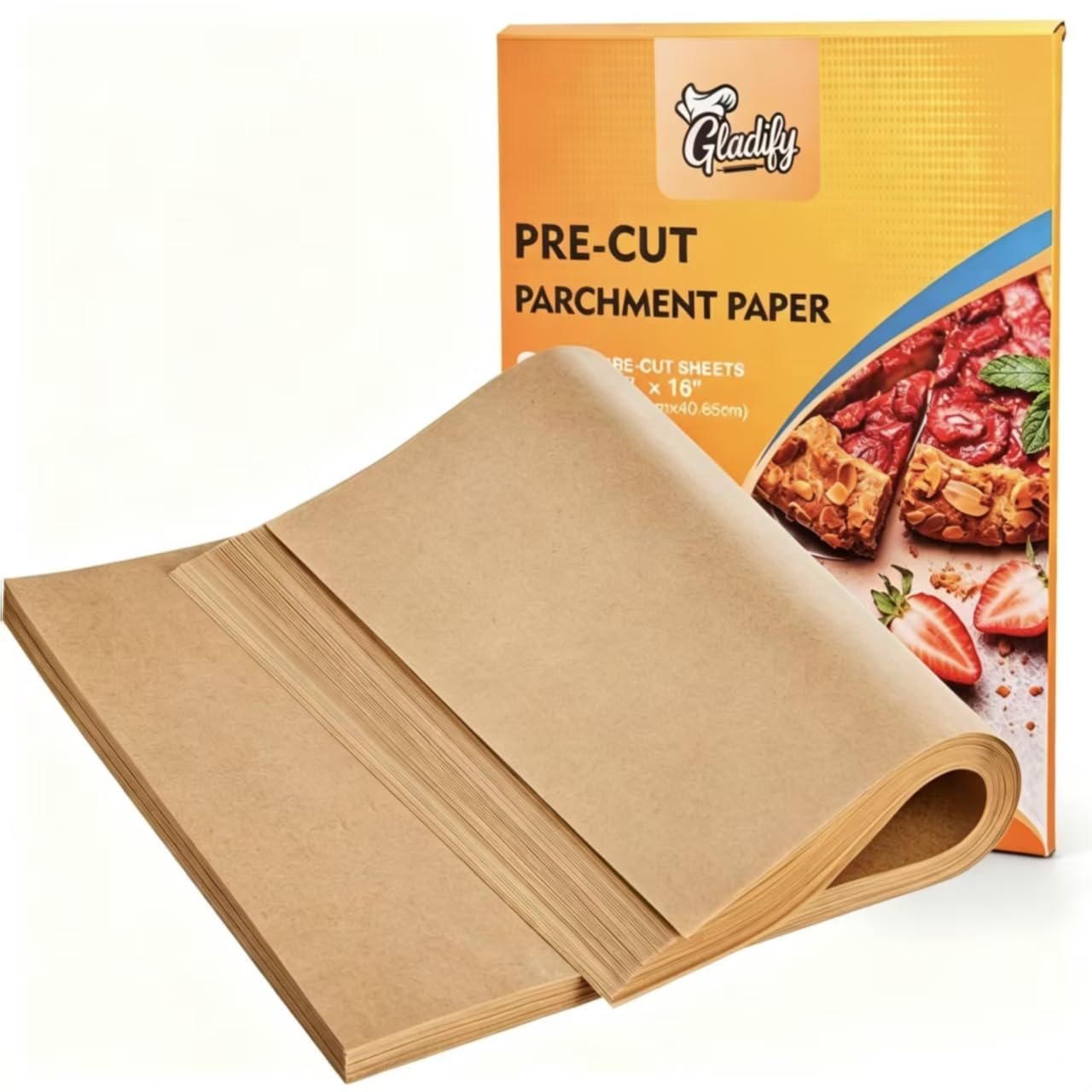 Gladify 200Pcs 12"x 16" Unbleached Parchment Paper Sheets for Baking，Pre-cut Half Baking Parchment Paper, No-Stick & No-Leak Heavy Duty Cooking Paper for Air Fryer, Oven, Wrap Bread