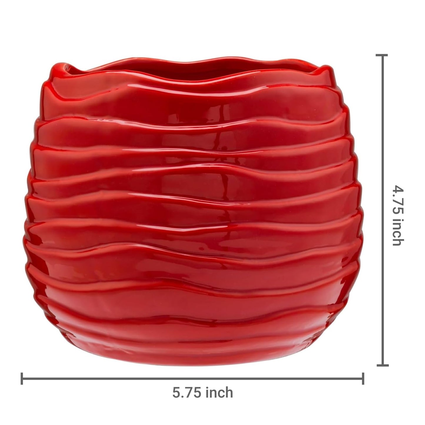 MyGift 5.5 Inch Modern Red Ceramic Plant Pot with Drainage Hole and Decorative Wavy Design, Small Succulent Planter Container
