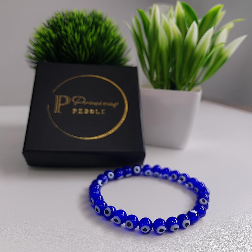 PRECIOUS PEBBLE Evil Eye Beaded Bracelet for Men & Women – Handmade Turkish Blue Eye Bracelets with Natural Stone Beads – Adjustable Size Symbolic Jewelry for Mindful Style, Gifting & Everyday Wear