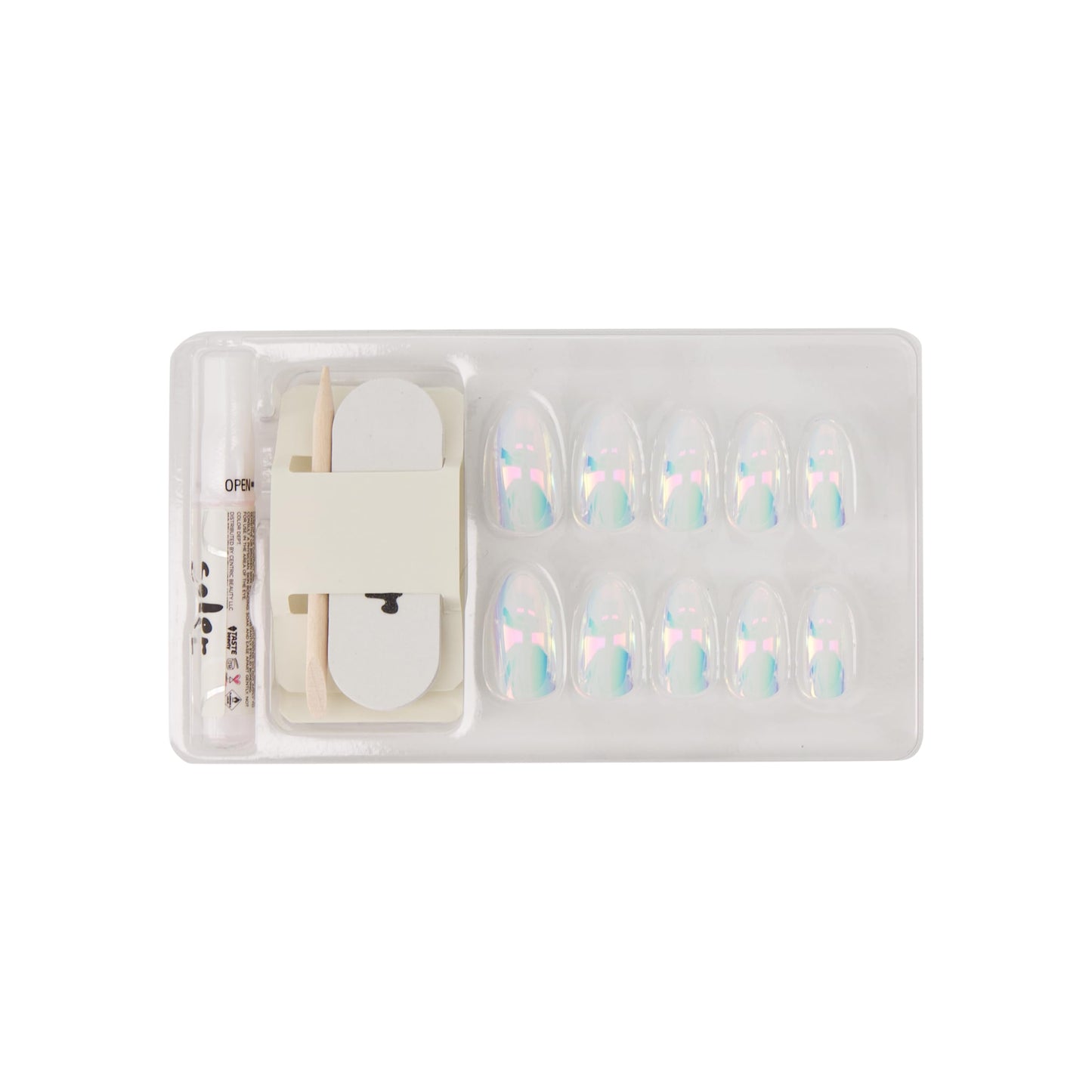Color Dept Faux Nails Dreamscape – White Chrome Almond Press On Nails for Women, Elegant Metallic Medium Length Acrylic Nail Kit with Glue and Tools