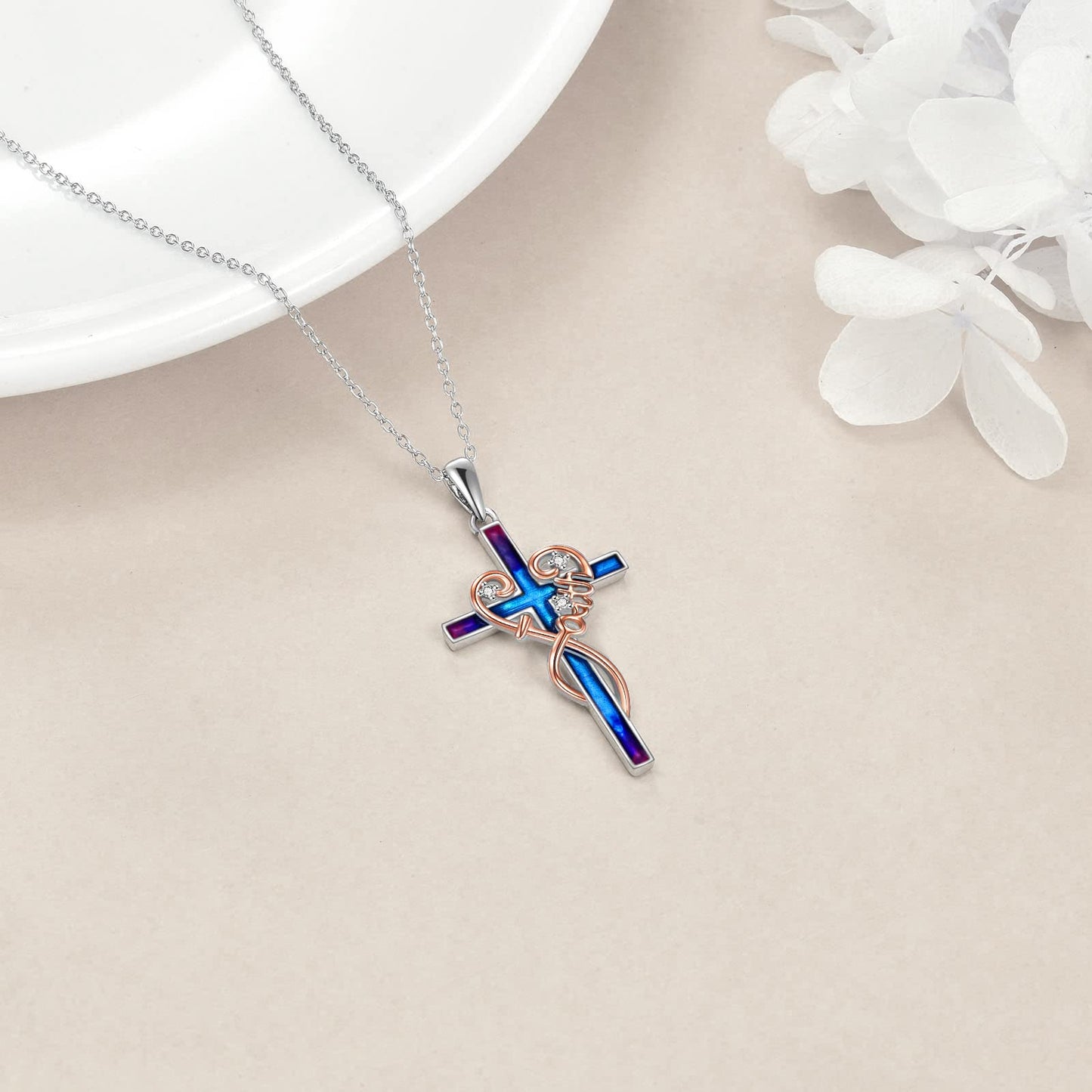 LUHE Cross Necklace for Women Sterling Silver Religious Faith Cross Heart Pendant Necklace Jewelry Christmas Gifts for Teens