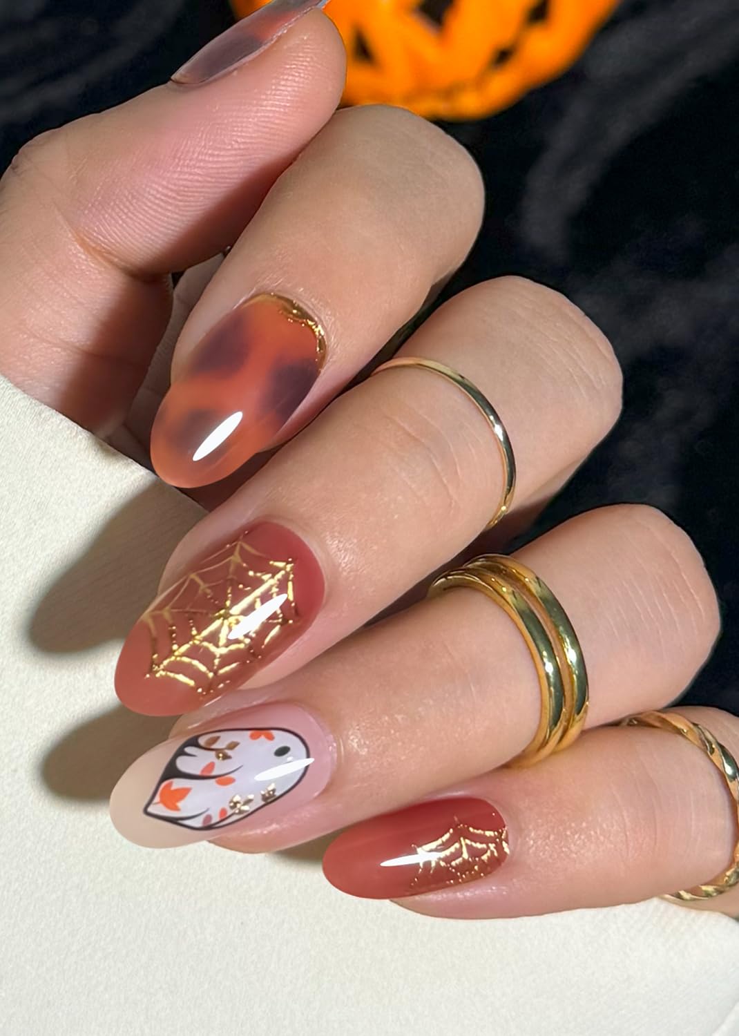 Semi Cured Gel Nail Strips, Brown Ghost 20pcs Adhesive UV Sticker, Wraps for Home Manicure DIY