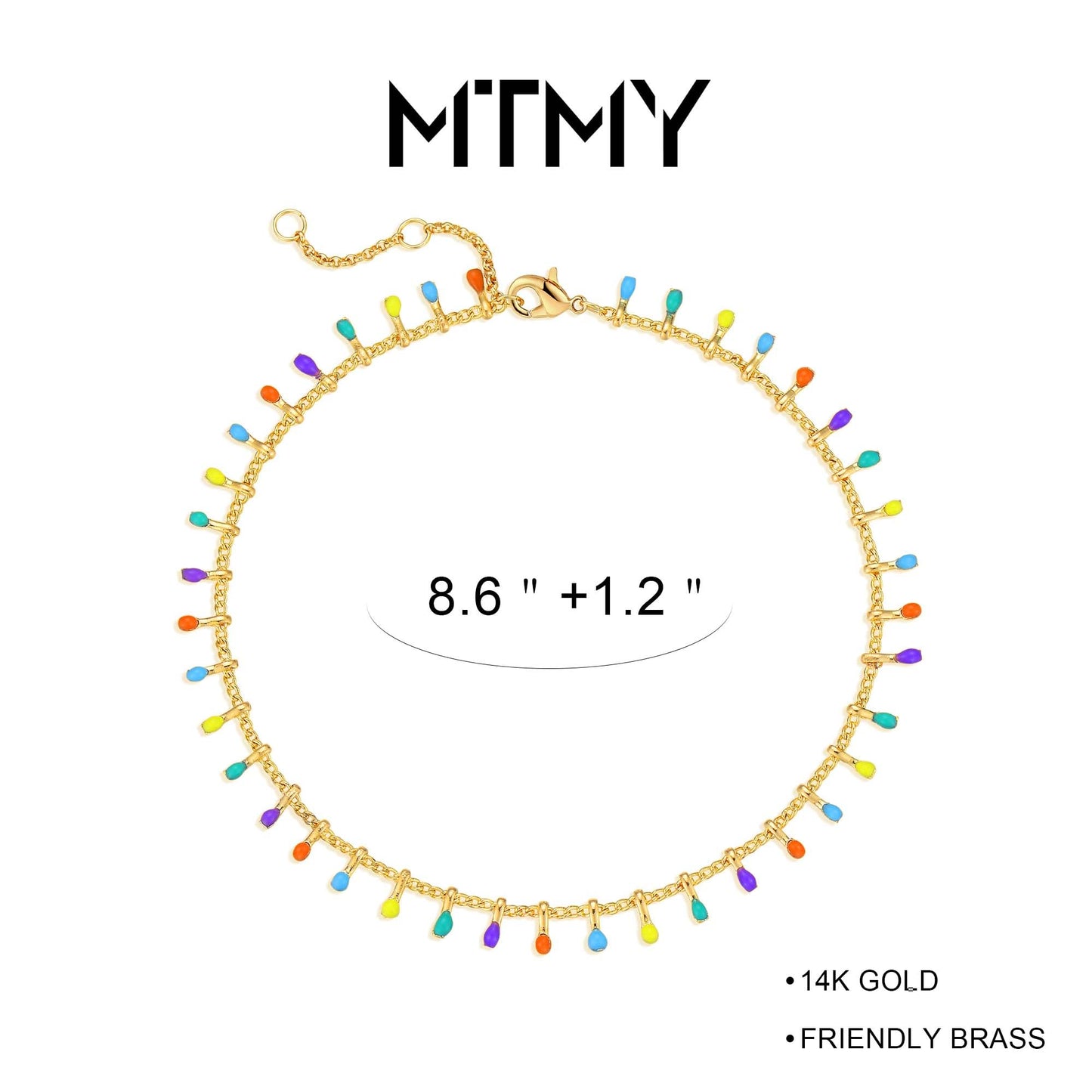 MTMY Gold Anklets for Women 14K Gold Plated Tiny Bead Colorful Tassel Foot Chain Dainty Adjustable Cute Summer Beach Boho Anklets Jewelry Gift for women