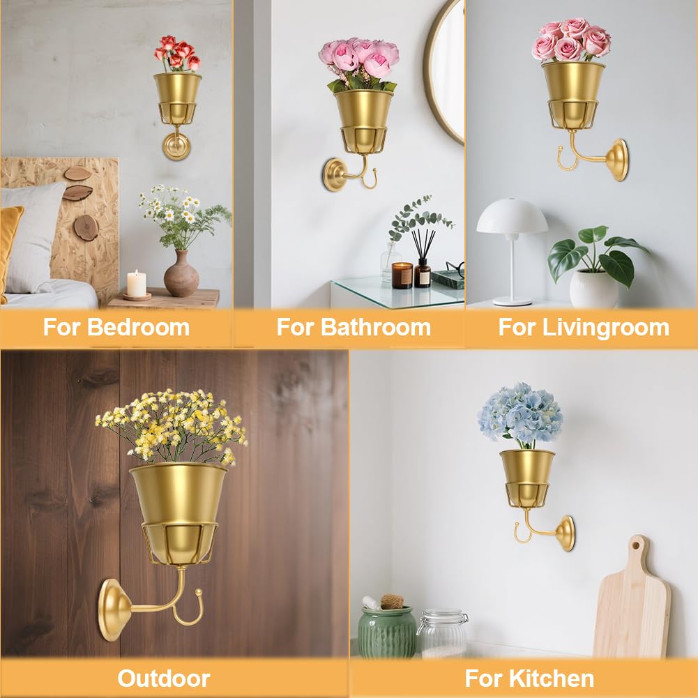 Handcrafted Opal Wall Vessel,Vintage Wall Vase for Brass Flowers,Multi-Function Hanging Organizer with Hook