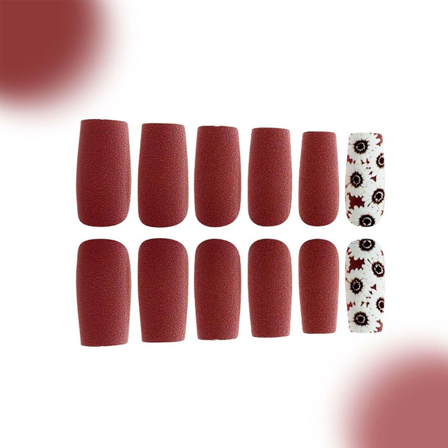 Spring Press On Nails Square Press On Nails Medium False Nails With Flower Design Red Acrylic Full Cover Artificial Matte Glue On Nail Floral Stick On Nail For Women Manicure 24pcs