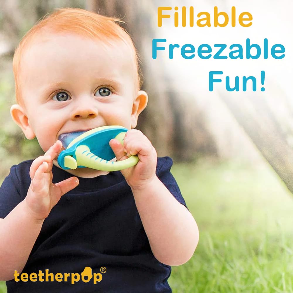 Teetherpop Fillable Silicone Teether for Babies (3-Pack) – Breastmilk Popsicle Molds for Teething w/Spill-Proof Sippy Slits – Baby Teethers for Liquid & Purée – Cooling Teething Relief (BlueOrange)