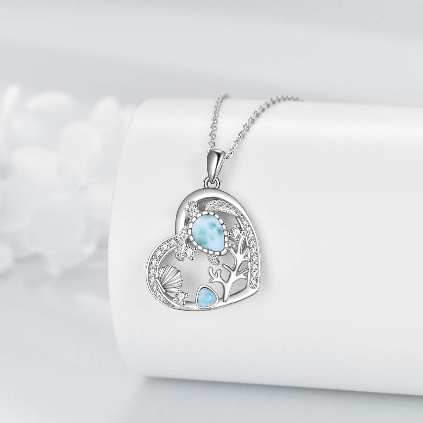 CRMAD Turtle Beach Necklace Sterling Silver Larimar Starfish Ocean Jewelry for Women(turtle)