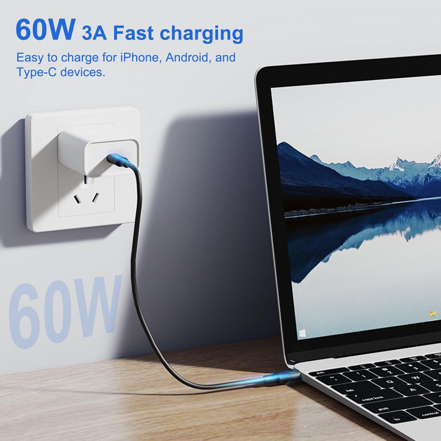 Multi USB Charging Adapter Cable & Conversion Set, USB A to Type C & Lightning Adapter, 60W Fast Charging & Data Transfer Cable