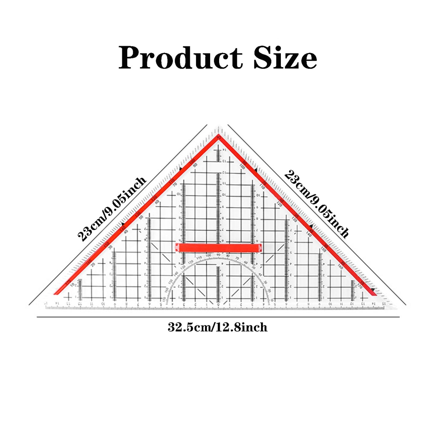 Multifunctional Triangular Ruler with Removable Handle and Transparent Design, Clear Measurement Markings,Protractor Geometry Stationery Tool for Architects Engineers Stud Precision Drafting