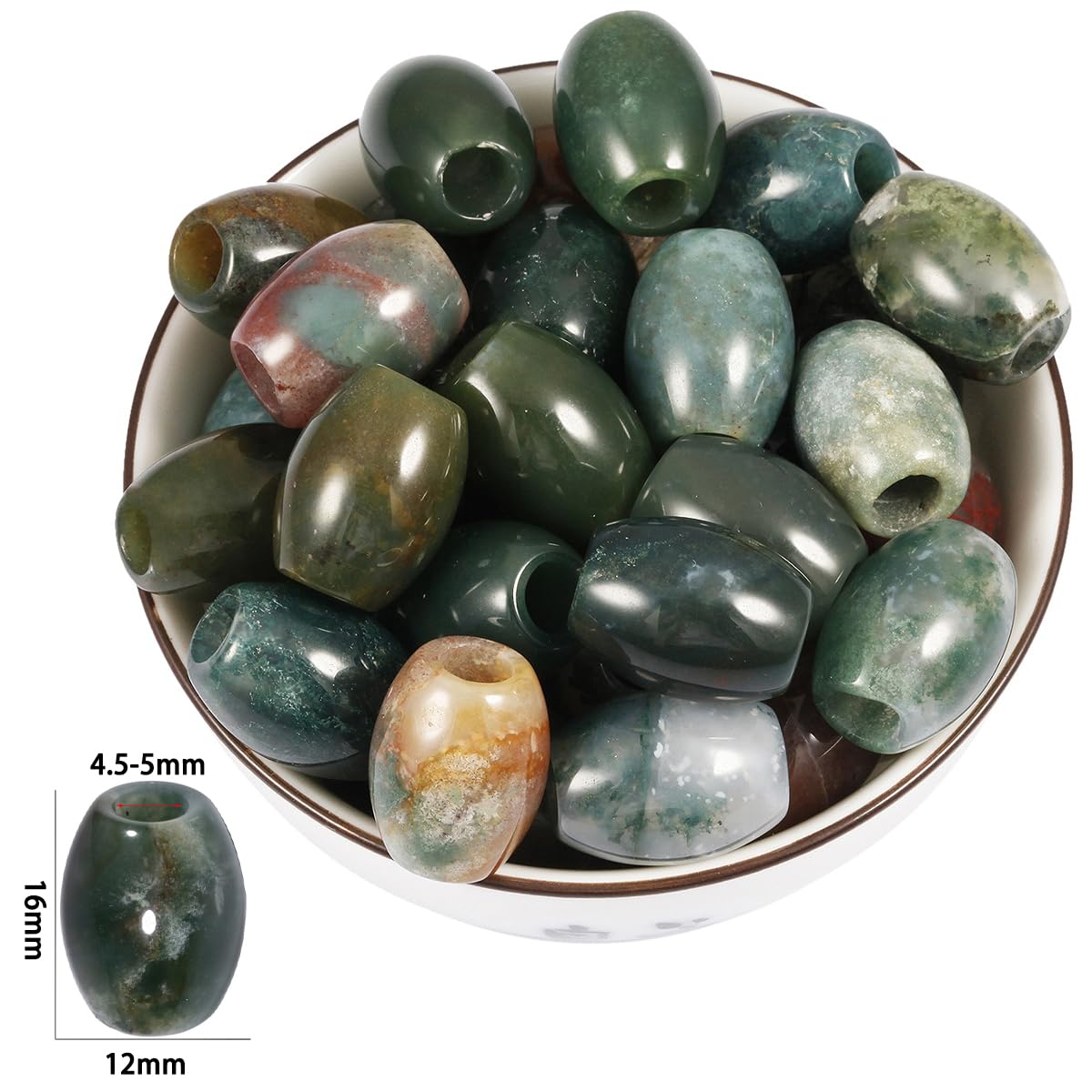 Nupuyai Pack of 30 Barrel Large Hole Beads for Jewelry Making, Polished Rondelle Stone Macrame Beads fit Charms Bracelet, Indian Agate