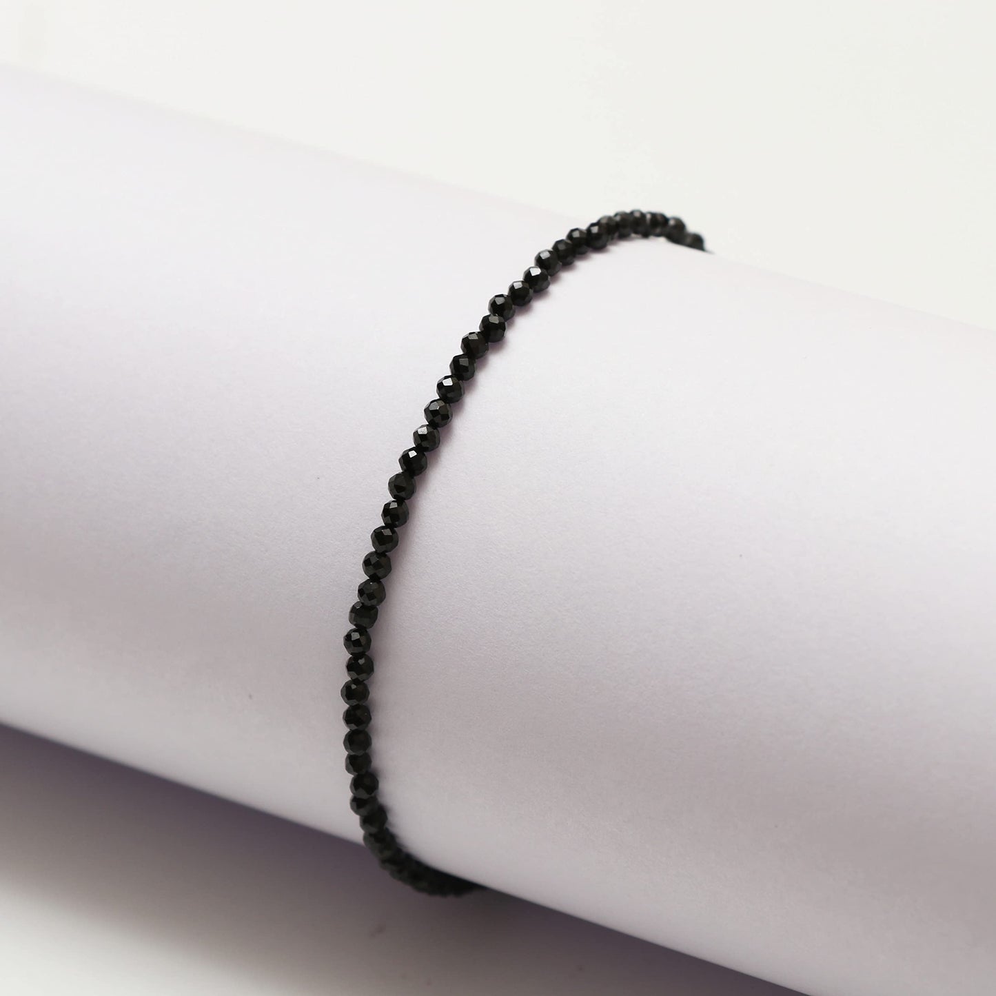 Gempires Black Spinel Dainty Bracelet for Women | Handmade 2.5 mm Faceted Beads | Minimal Stacking Jewelry | Adjustable Lightweight Fit | August Birthstone Gift