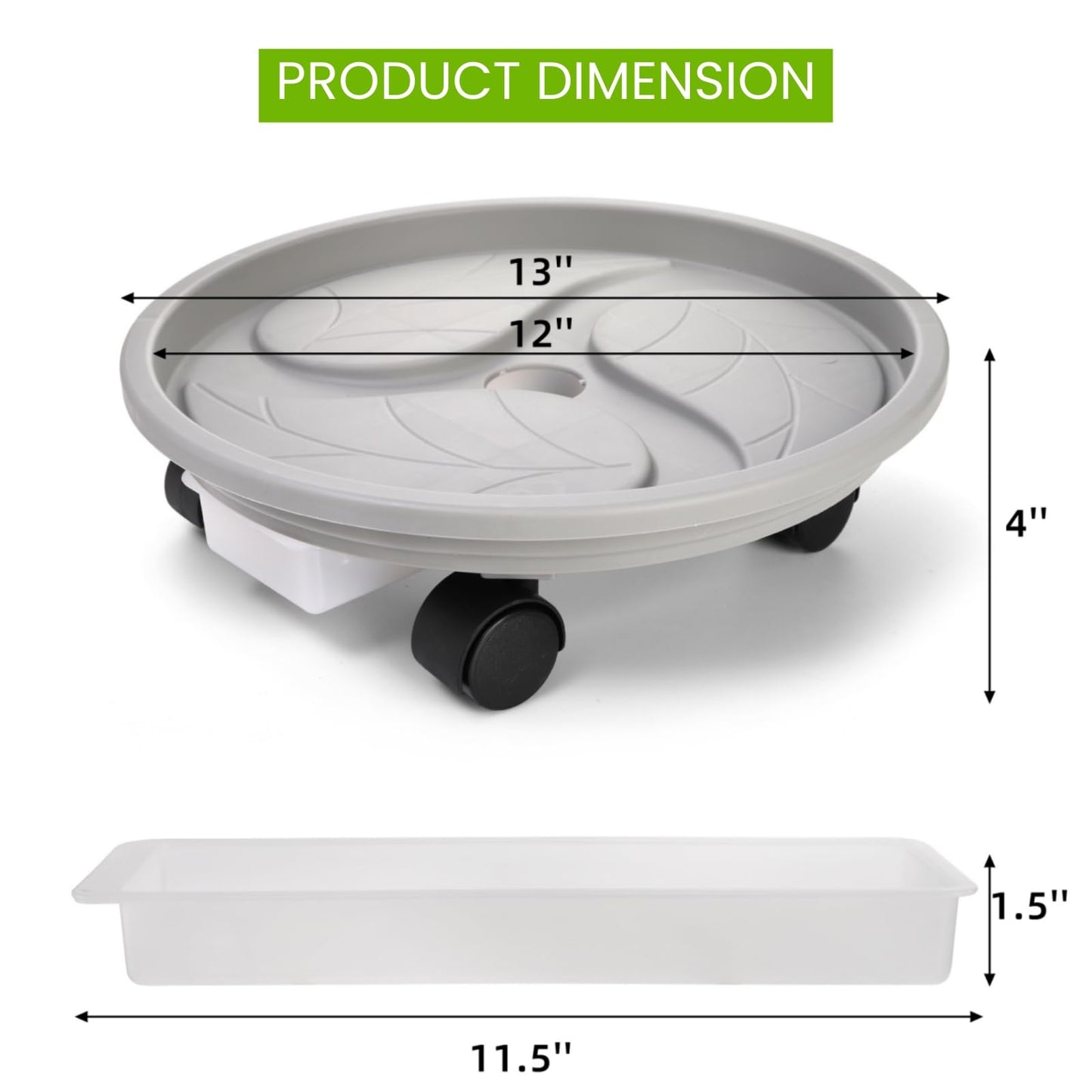 Nagpew 3 Pack Plant Caddy with Wheels, 12 Inch Heavy Duty Planter Pallet with Drainage Tray, Round Planter Pot Stand Dolly Casters Rolling Mover for Indoor Outdoor, Garden, Balcony