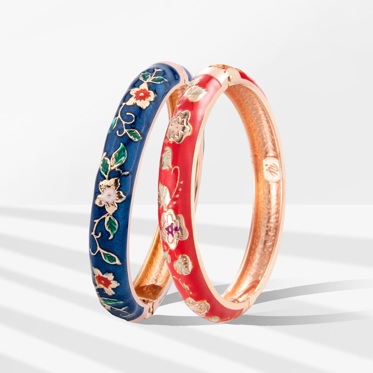 UJOY Cloisonne Bracelet Hinge Indian Cuff Bangle Enameled Jewelry Flower Bracelets for Women Gift Box 55A82-55A87 Blue red