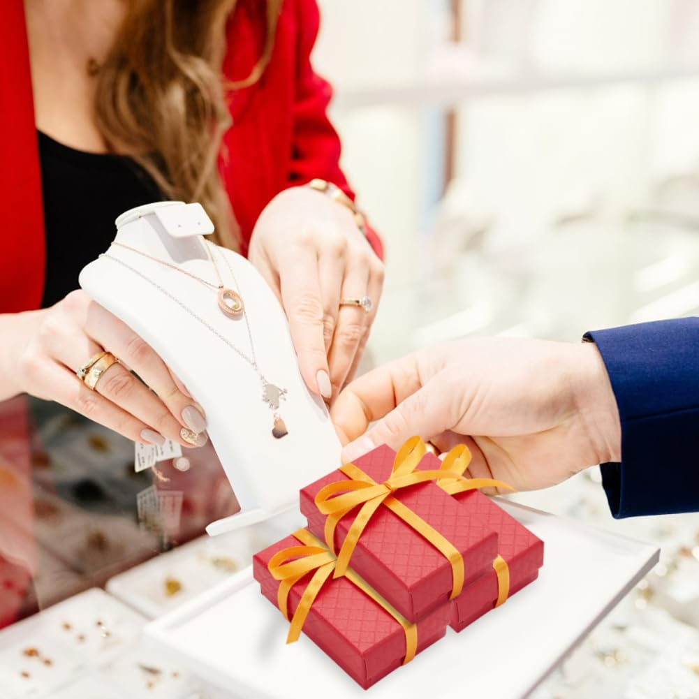 BENECREAT 24 Pack Jewelry Gifts Boxes 3x2 Inch Rectangle Cardboard Earring Necklace Storage Boxes with Velvet Sponge for Ring, Weddings, Birthdays (Red)