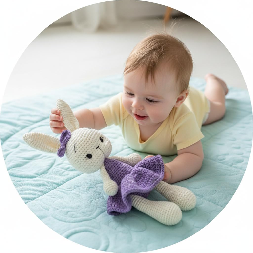 Handmade Bunny Plush – 13.5 inches - Soft Cotton Knit Stuffed Animal – Shower Gift – Nursery Decor – Crochet Toy 1PC (Violet)