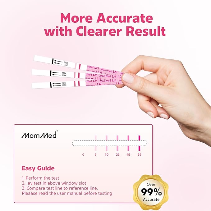 MomMed Ovulation Test Strips, 50 LH Ovulation Predictor Kit with 50 Collection Cups, Accurately Track Ovulation Test, High Sensitivity Result for Women Home Testing
