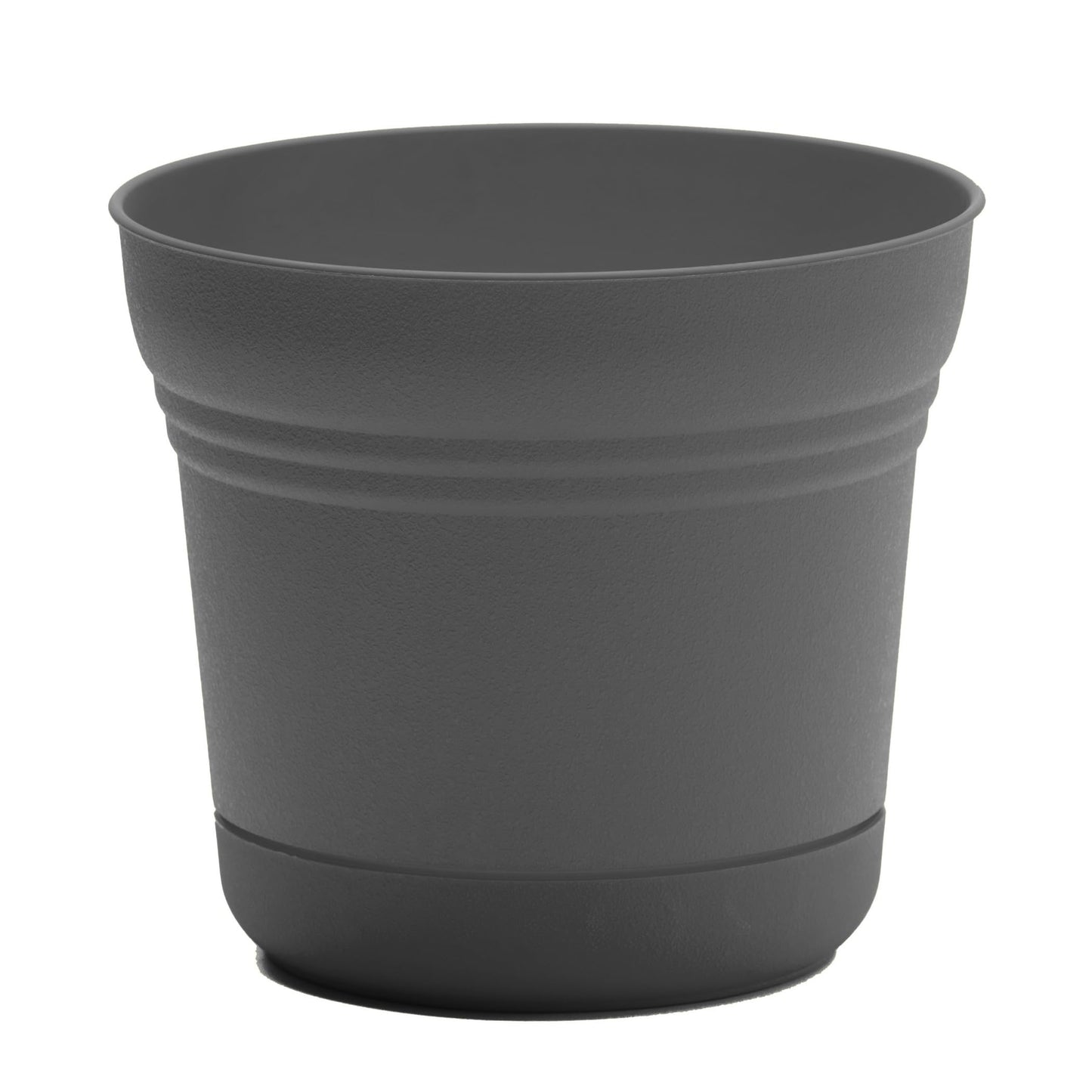 Bloem Saturn 5" Round Plastic Planter - Indoor/Outdoor, Snap-in Saucer & Drainage Holes, Charcoal, 4-Pack