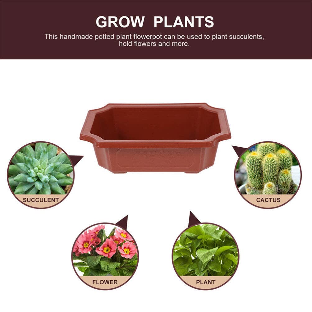 Healeved 10Pcs Small Bonsai Pot with Drainage Holes 6.3in X 4.6in Rectangular Bonsai Training Pots Plastic Flowerpot for Indoor Succulents Cactus Plants Growing Planter for Garden