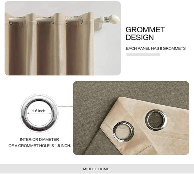 MIULEE 2 Panels Blackout Velvet Curtains Solid Soft Grommet Camel Beige Curtains Thermal Insulated Soundproof Room Darkening Drapes for Living Room Bedroom 52 x 84 Inch