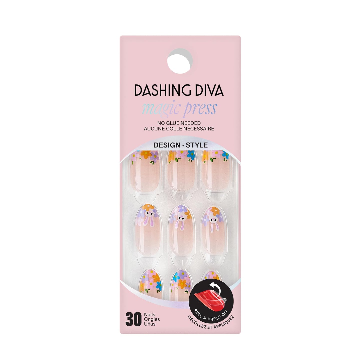 Dashing Diva Magic Press Nail Set - Hop Scotch - Medium Almond Press On Nails - Long Lasting Gel - Lasts Up to 10 Days - Gel Set - 4-Piece Manicure Kit with 30 Nails