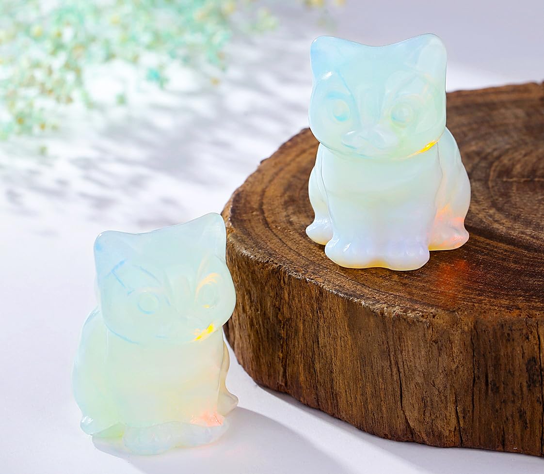 DUQGUHO Cat Decor Opalite Cat Crystal Figurines Crystals Gifts for Cat Lovers Men Women Lucky Cute Cat Statue for Room Desk Decor 1PC